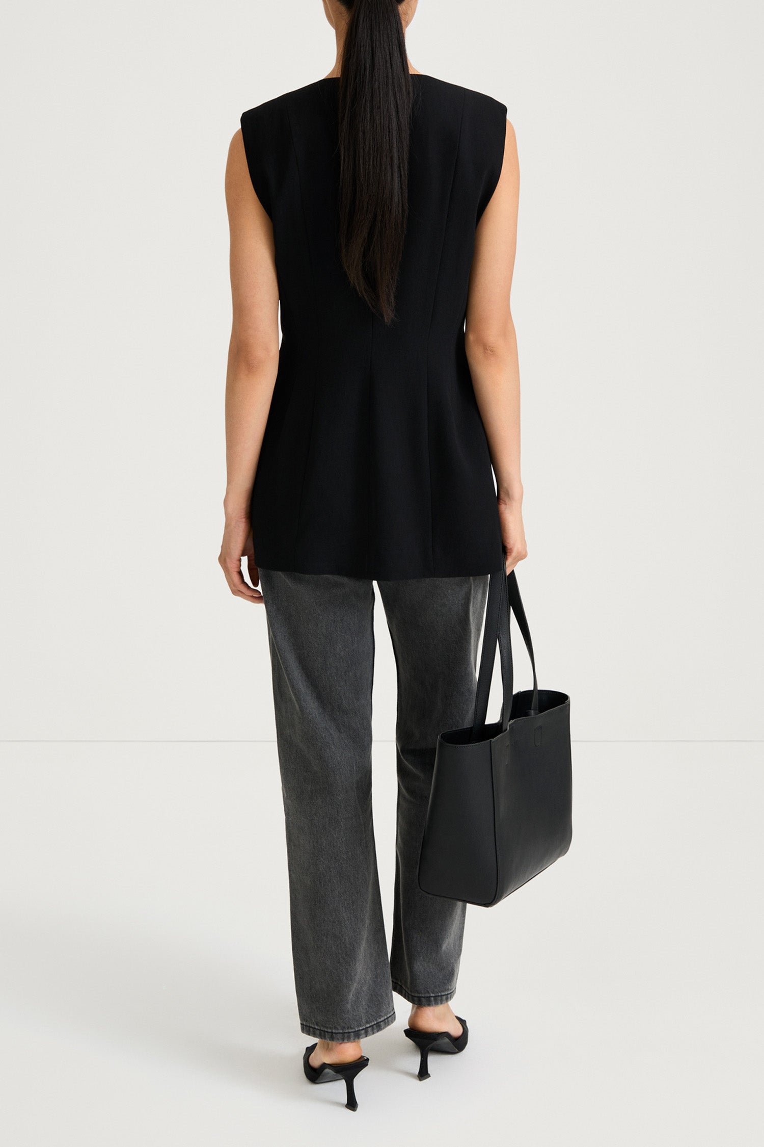 Balina black crepe vest stylein back model image