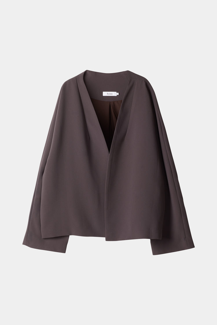 Barrea jacket short crepe one piece collar stand at back dropped shoulders brown stylein packshot