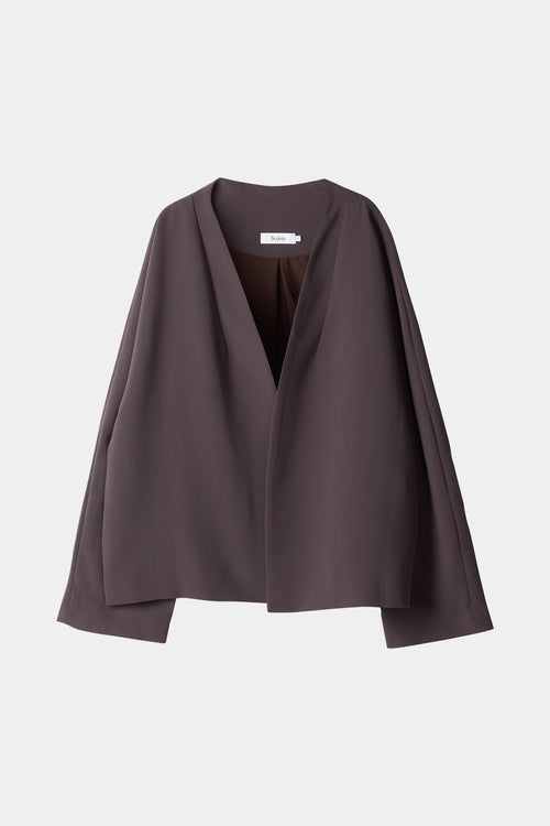 Barrea jacket short crepe one piece collar stand at back dropped shoulders brown stylein packshot