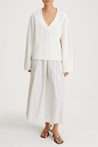 Jorina skirt voluminous a line seersucker beige stripe stylein front image