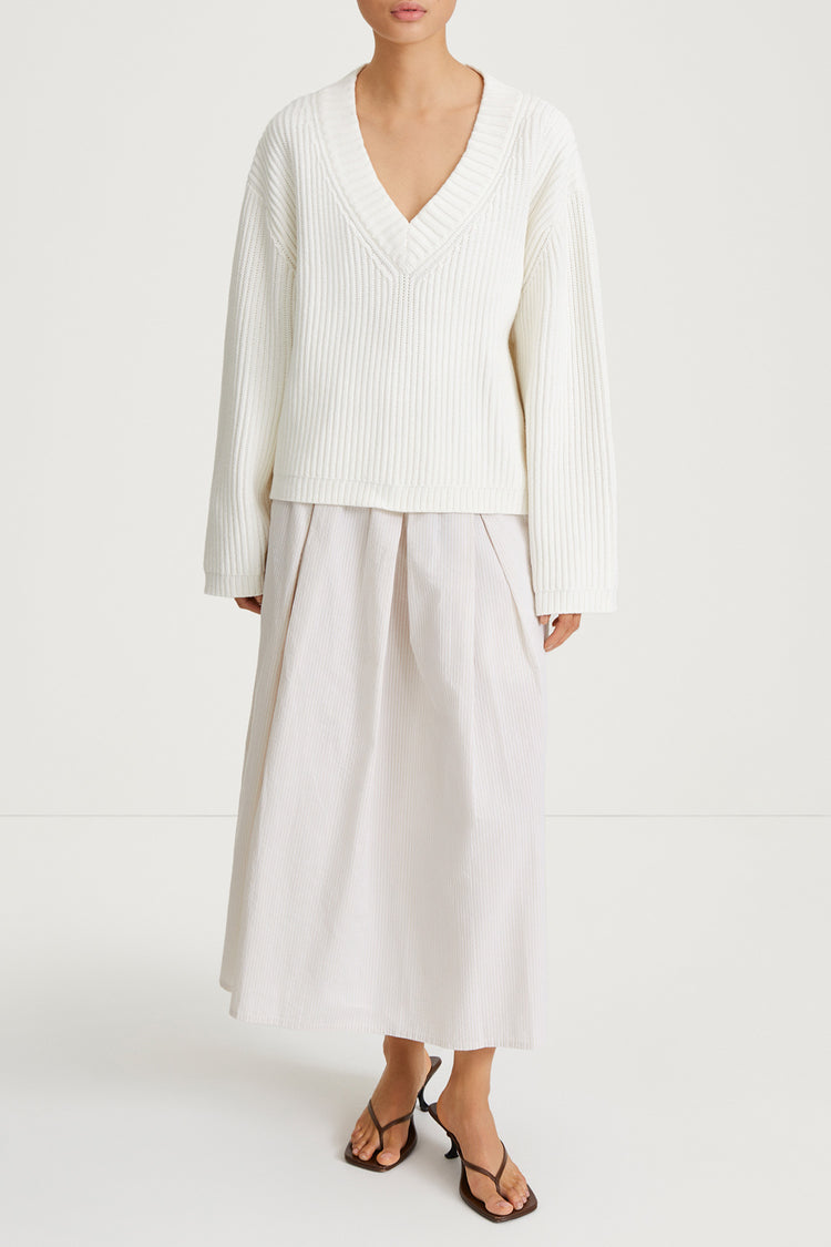 Jorina skirt voluminous a line seersucker beige stripe stylein front image