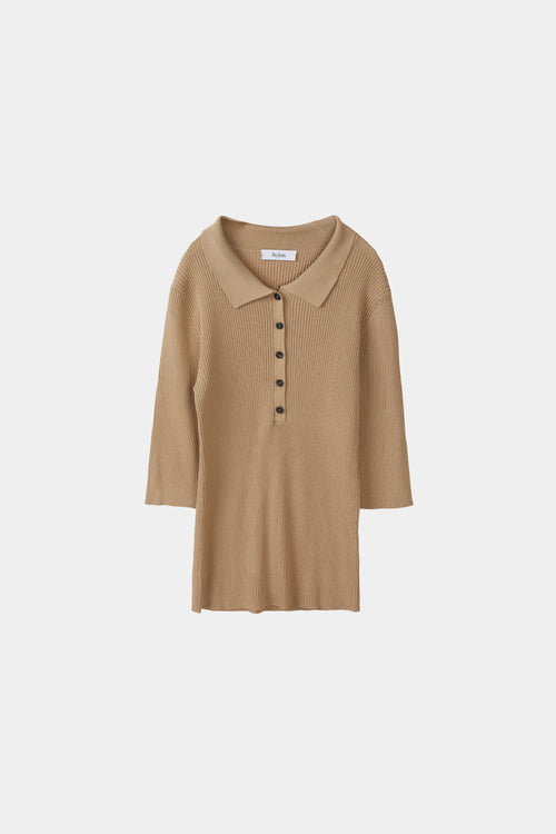 beige fine knit collar button top priceton stylein woman packshot