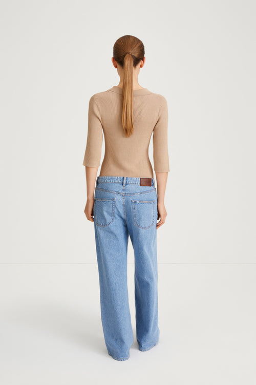 beige fine knit collar button top priceton stylein back