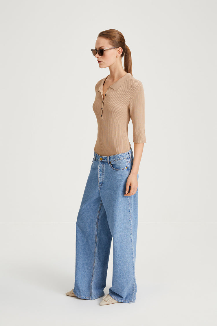 beige fine knit collar button top priceton stylein side