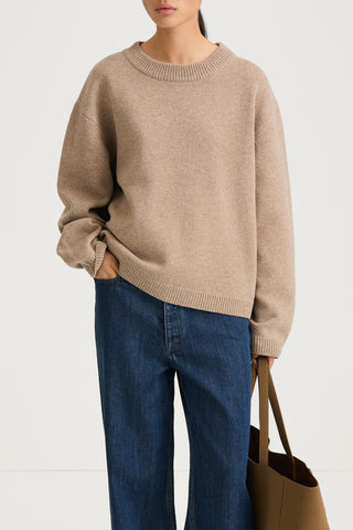 beige round neck knitted sweater stylein harlow