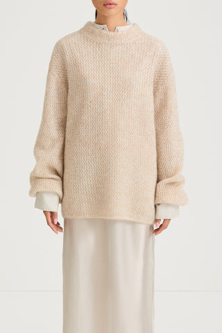 Beige knitted sweater stylein nella front close up model image