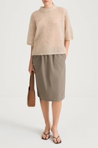 Beige knitted transparent sweater short sleeve stylein nia front model image