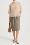 Beige knitted transparent sweater short sleeve stylein nia front model image