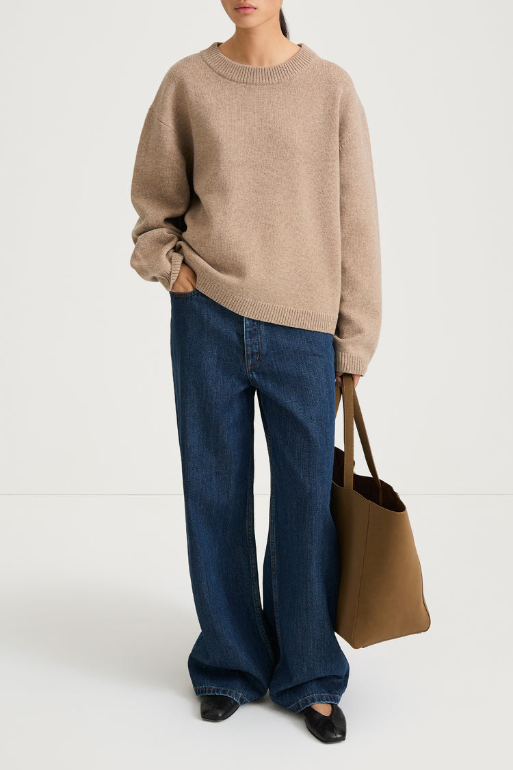 beige round neck knitted sweater stylein harlow model image