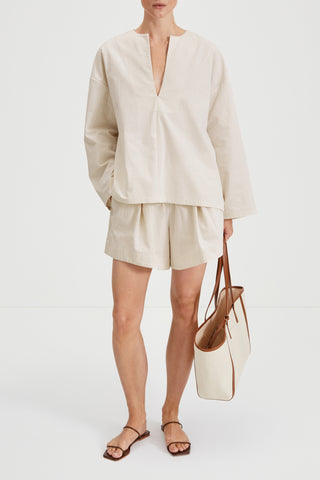 Mojo shorts flared seersucker beige stripe stylein front image