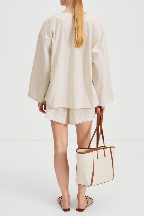 Mojo shorts flared seersucker beige stripe stylein back image