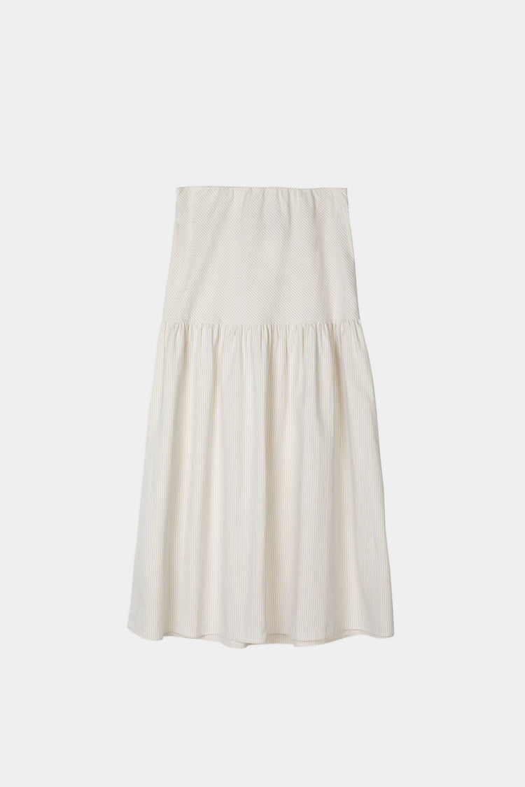 Mirella skirt ankle length flowing shape seersucker beige white stripe stylein packshot