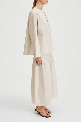 Mirella skirt ankle length flowing shape seersucker beige white stripe stylein side image