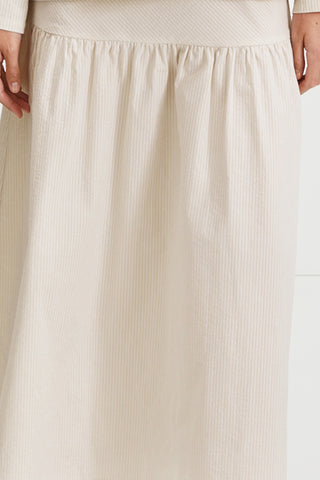 Mirella skirt ankle length flowing shape seersucker beige white stripe stylein detail image