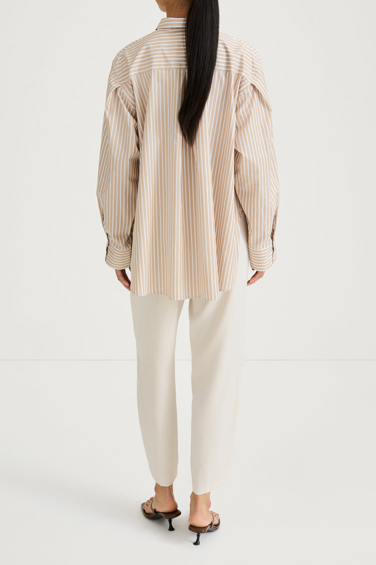 Beige striped cotton shirt jansell stylein back model image