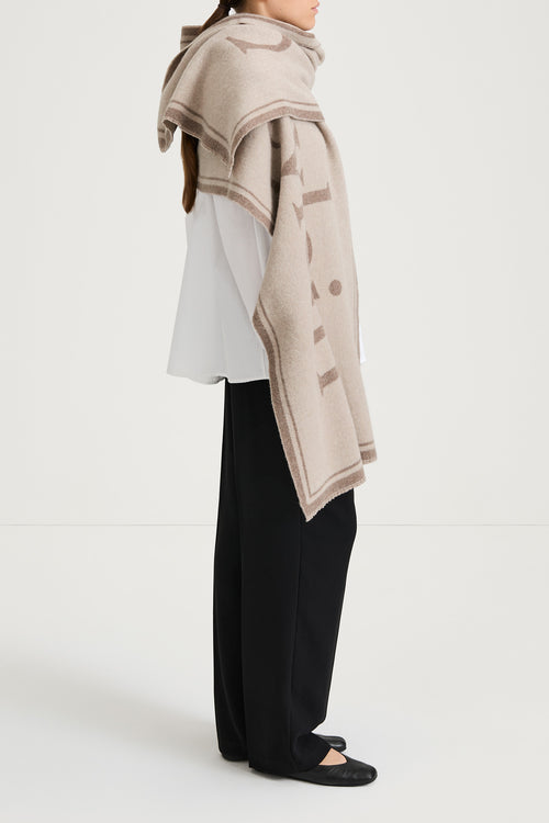 beige wide logo scarf thalia stylein side