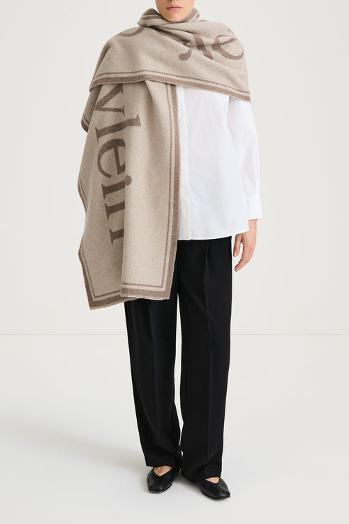 beige wide logo scarf thalia stylein 