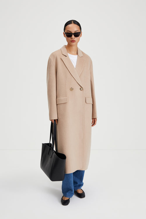 Tuva coat wool blend double breasted hazelnut stylein front image