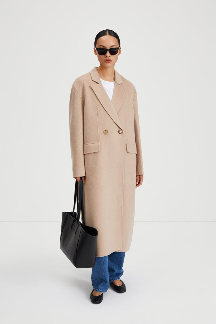 Tuva coat wool blend double breasted hazelnut stylein front image