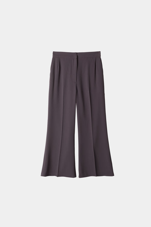 Beline trousers cropped kick flared crepe ankle length crease lines front back dark brown stylein packshot
