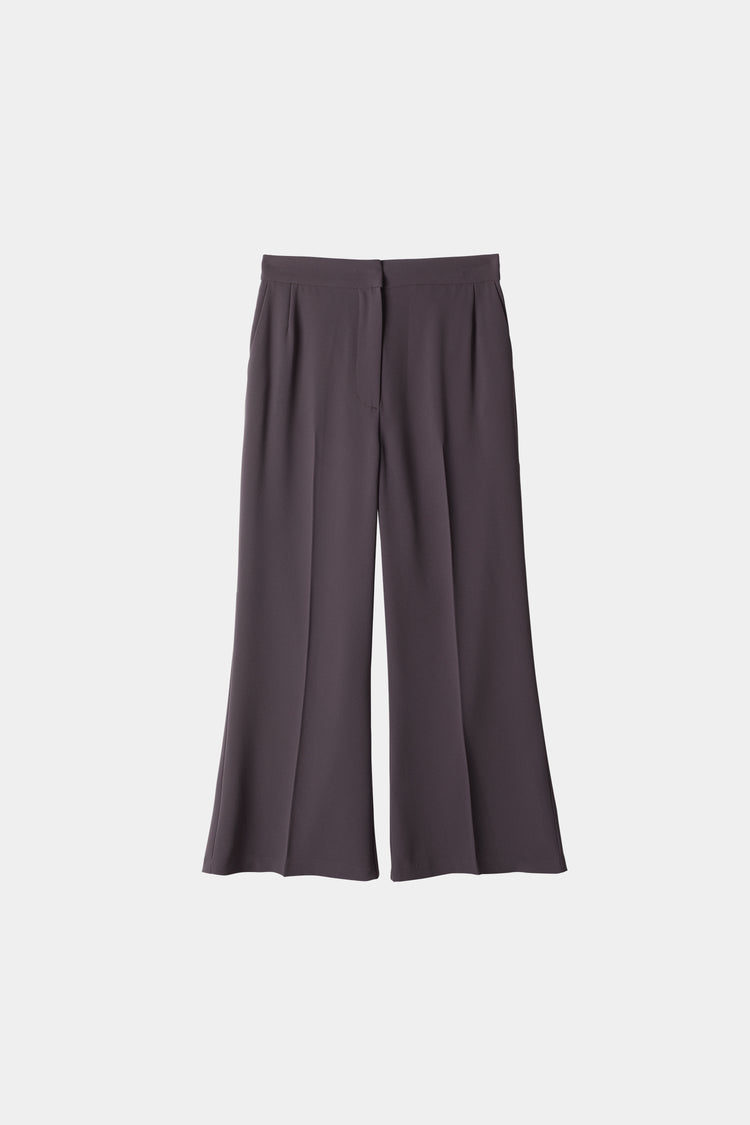 Beline trousers cropped kick flared crepe ankle length crease lines front back dark brown stylein packshot