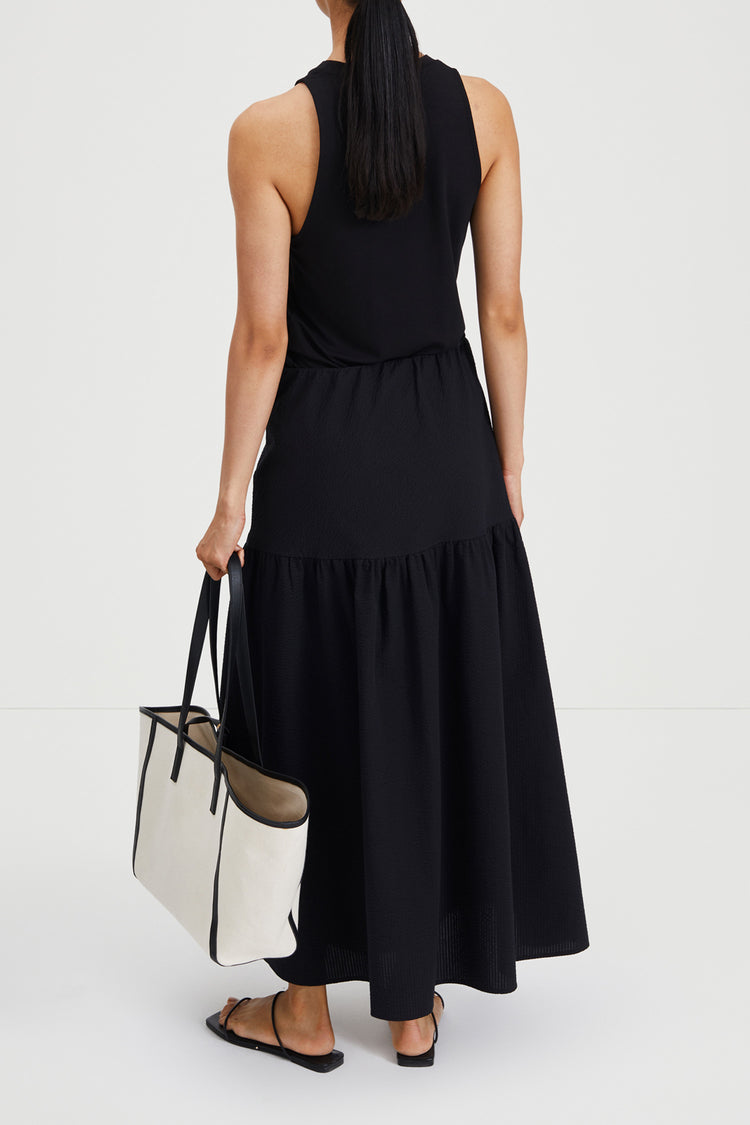 Mirella skirt ankle length flowing shape seersucker black stylein back image