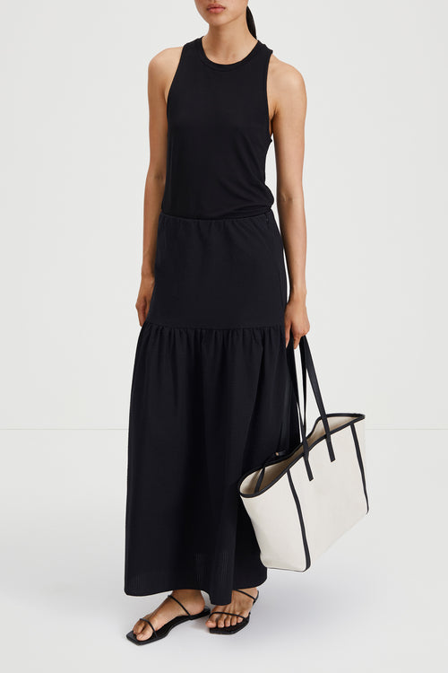 Mirella skirt ankle length flowing shape seersucker black stylein front image