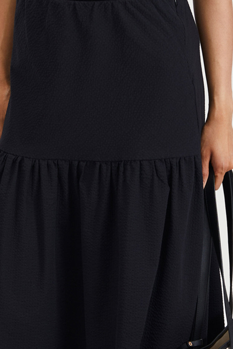 Mirella skirt ankle length flowing shape seersucker black stylein detail image