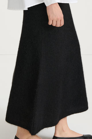 black a-lined mohair skirt stylein nanie close-up