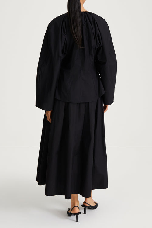 black draped blouse cotton stylein junina back