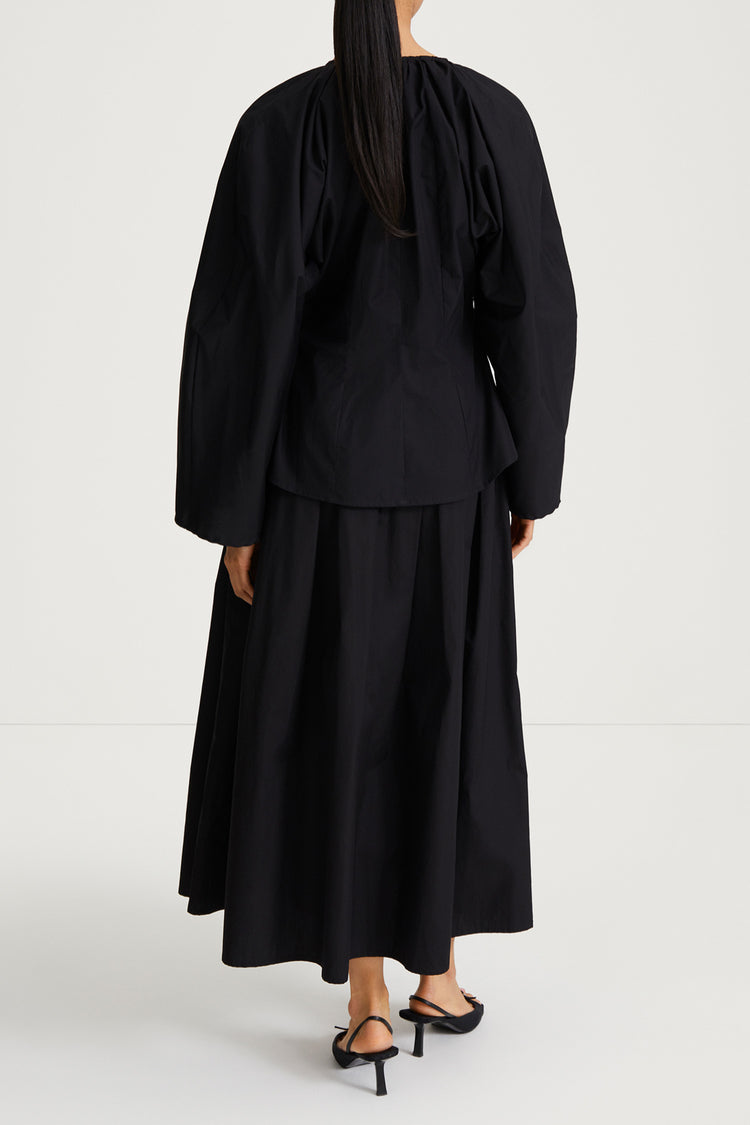 black draped blouse cotton stylein junina back