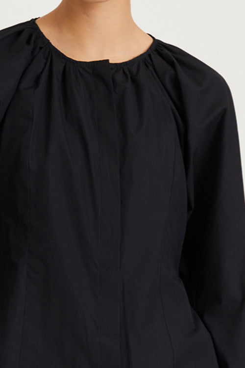 black draped blouse cotton stylein junina detail