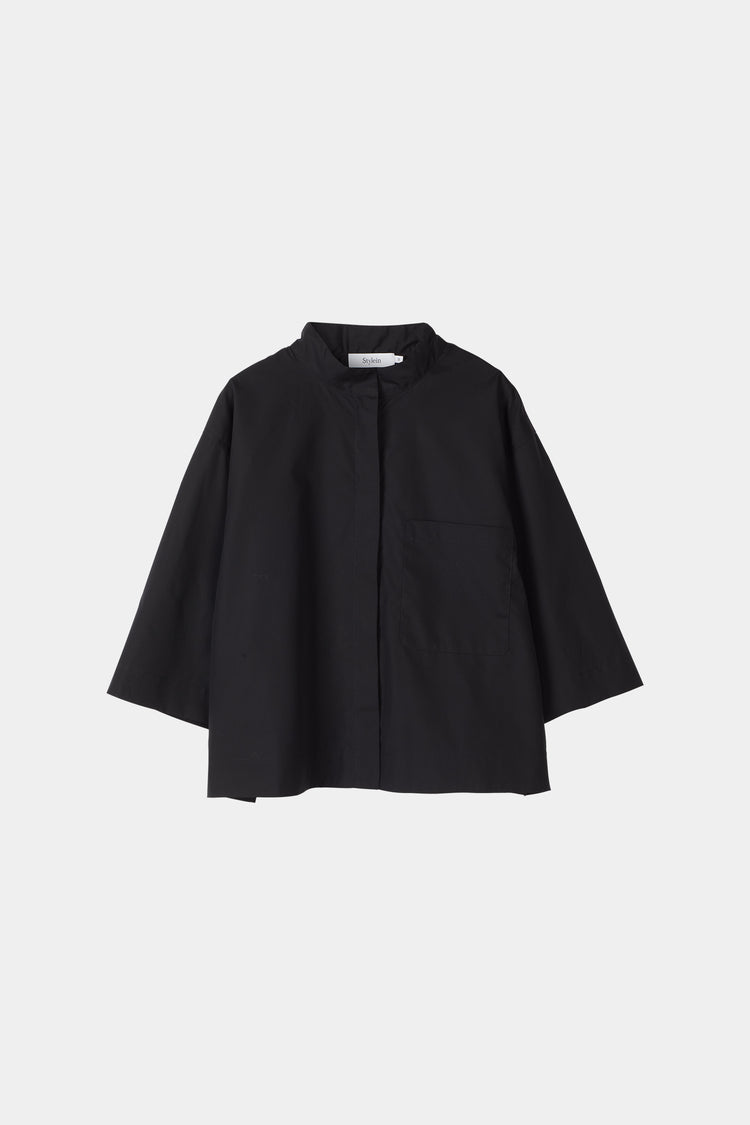 Jenessa shirt loose cropped stand collar black stylein packshot