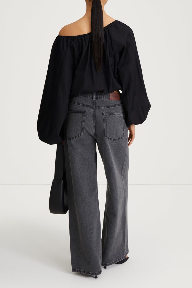 Jurata blouse offshoulder cropped long balloon sleeves  black stylein back image