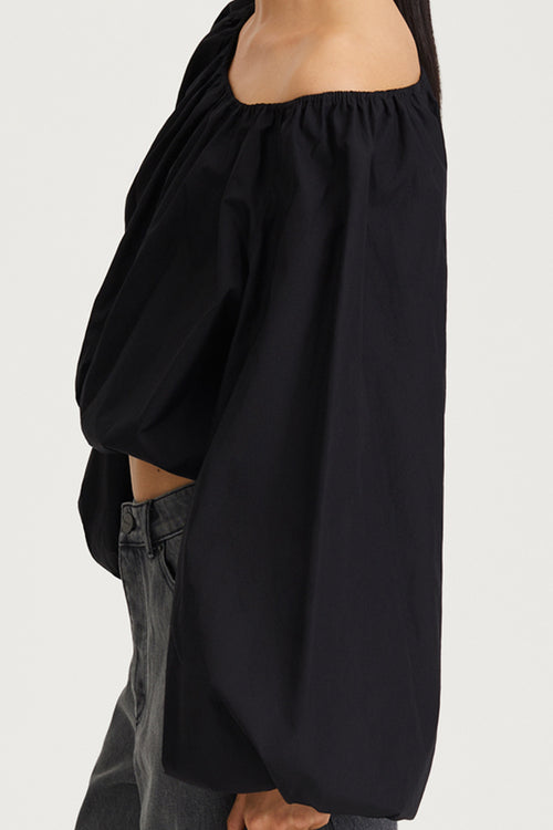 Jurata blouse offshoulder cropped long balloon sleeves  black stylein detail image