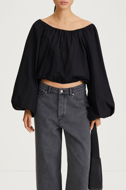 Jurata blouse offshoulder cropped long balloon sleeves  black stylein front image