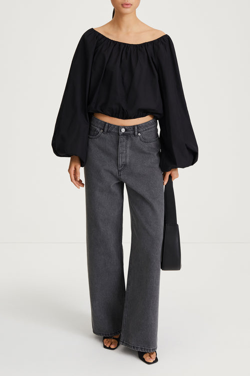 Jurata blouse offshoulder cropped long balloon sleeves  black stylein front image