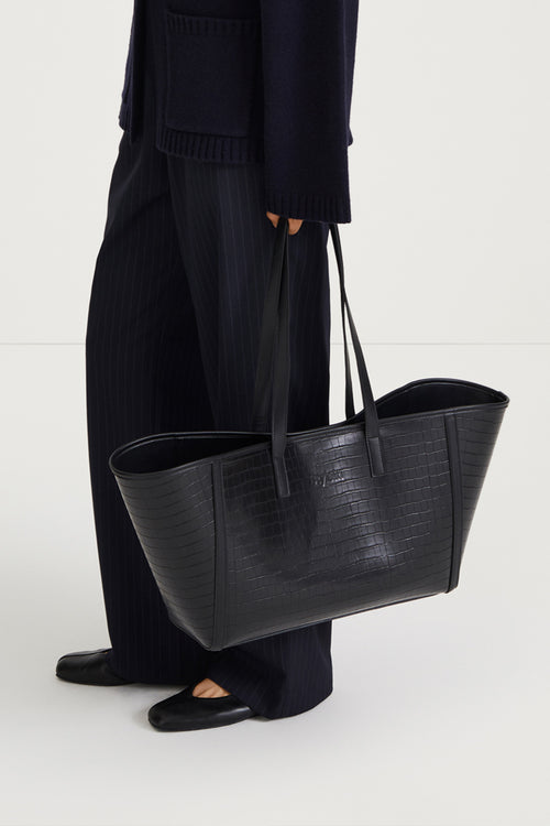 black croc embossed faux leather tote bag stylein yendi 