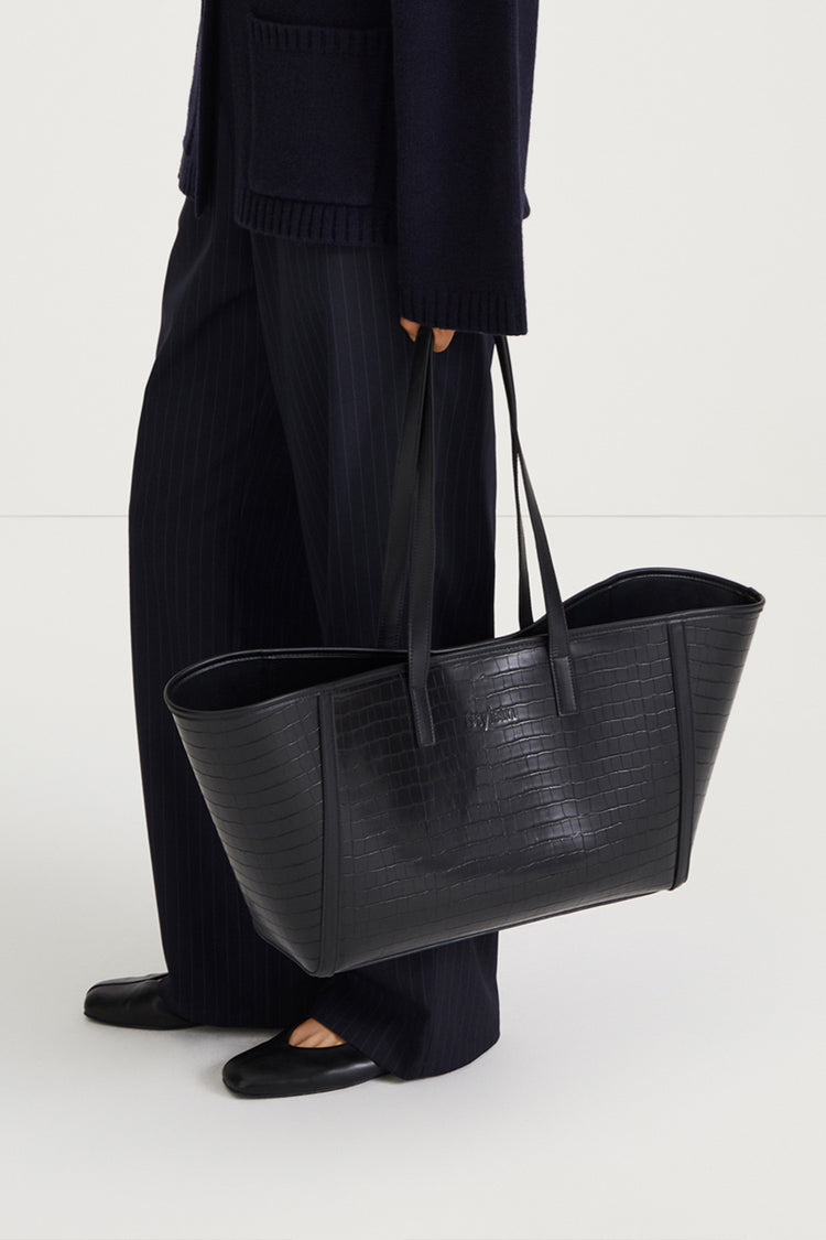 black croc embossed faux leather tote bag stylein yendi 