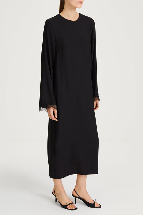 black dress crepe lace trim sleeve stylein margo side