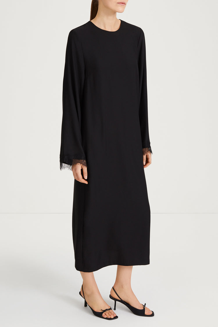 black dress crepe lace trim sleeve stylein margo side