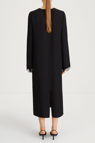 black dress crepe lace trim sleeve stylein margo back