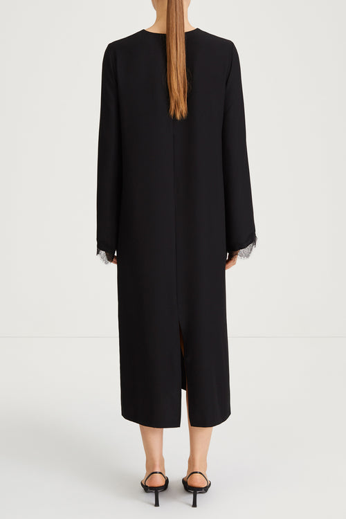 black dress crepe lace trim sleeve stylein margo back