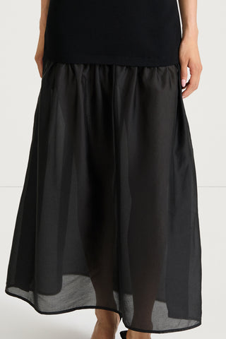 Black dress sheer stylein barnie front close up model image