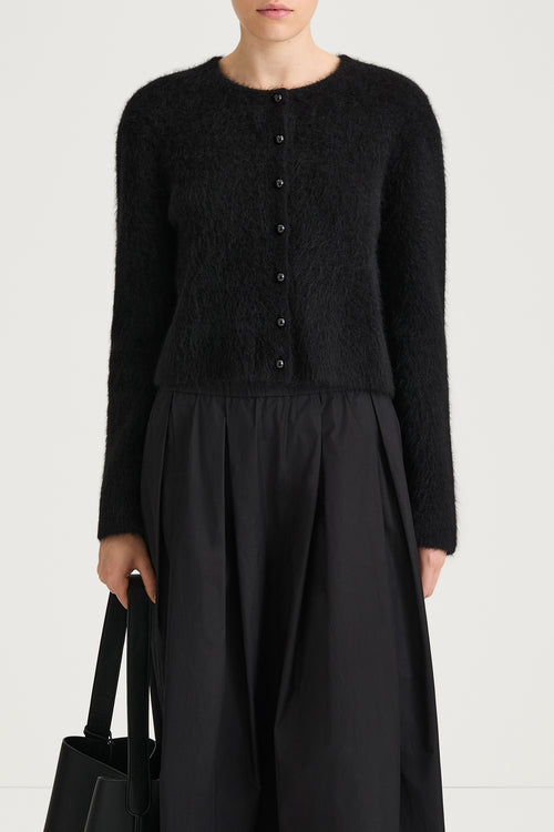 black knitted cardigan stylein nessa close up