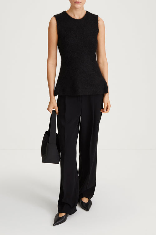 black mohair sleeveless flaired top stylein naya model image