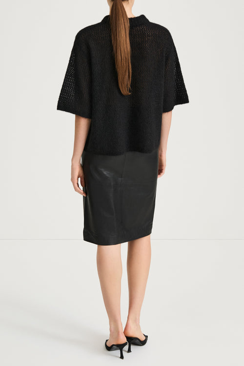 Black knitted transparent sweater short sleeve stylein nia back model image