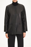 Valencia Leather jacket black stylein model image front close