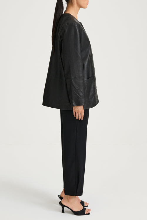 Black leather jacket stylein valencia front model image