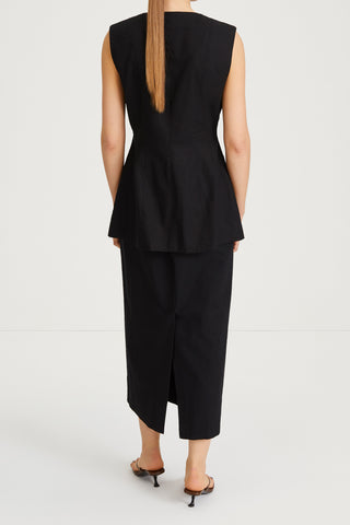 Sirella vest cinched waist button up front black linen stylein back image